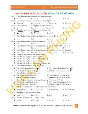 166 câu hỏi trắc nghiệm tổng ôn về số phức